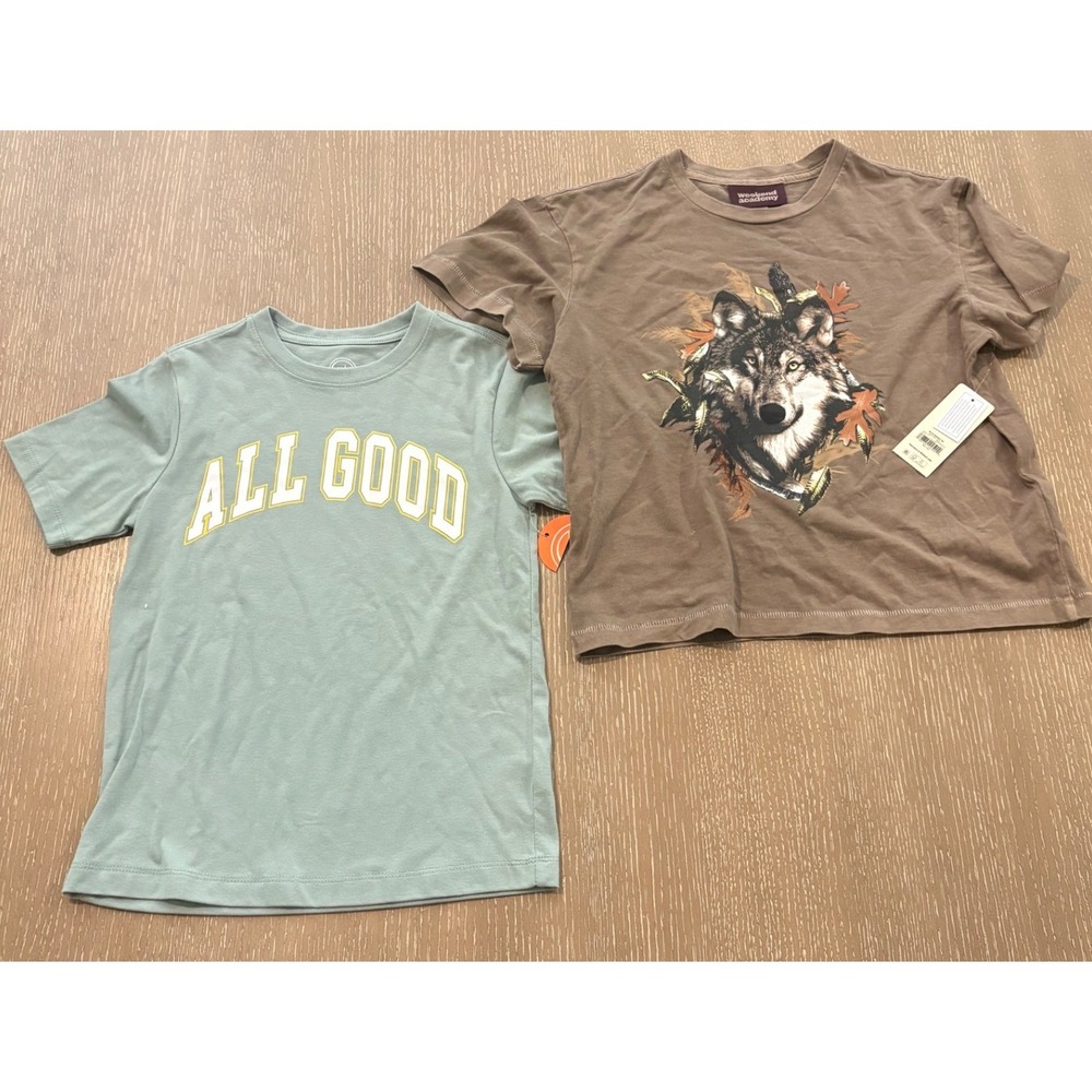 Boys Graphic Tee Lot Size 8 Wonder Nation Weekend Academy Wolf Shirt 2 Pc